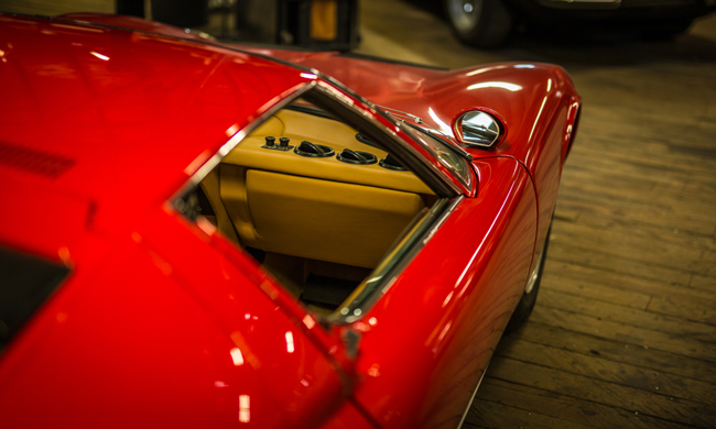 Red classic Ferrari with tan interior