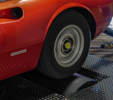 Red Classic car on dyno